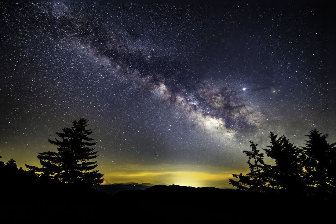 Milky Way over mountain ridges